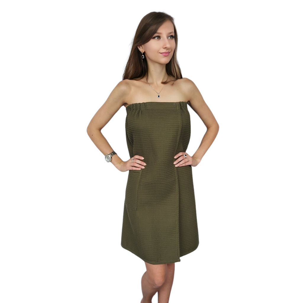 Saunatuch für Frauen | XS–6XL, weiche Baumwolle – perfekt für Bad, Sauna & Pool – Moos Khaki