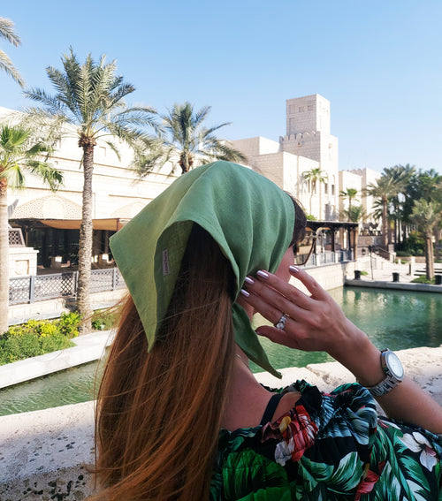 Leinen Bandana in Fern – Weiches Kopftuch aus 100% Leinen | Stirnband & Haarband