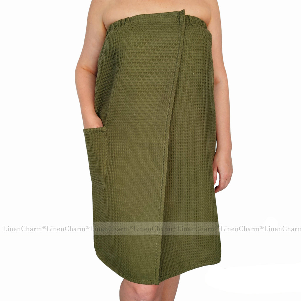 Saunatuch für Frauen | XS–6XL, weiche Baumwolle – perfekt für Bad, Sauna & Pool – Moos Khaki