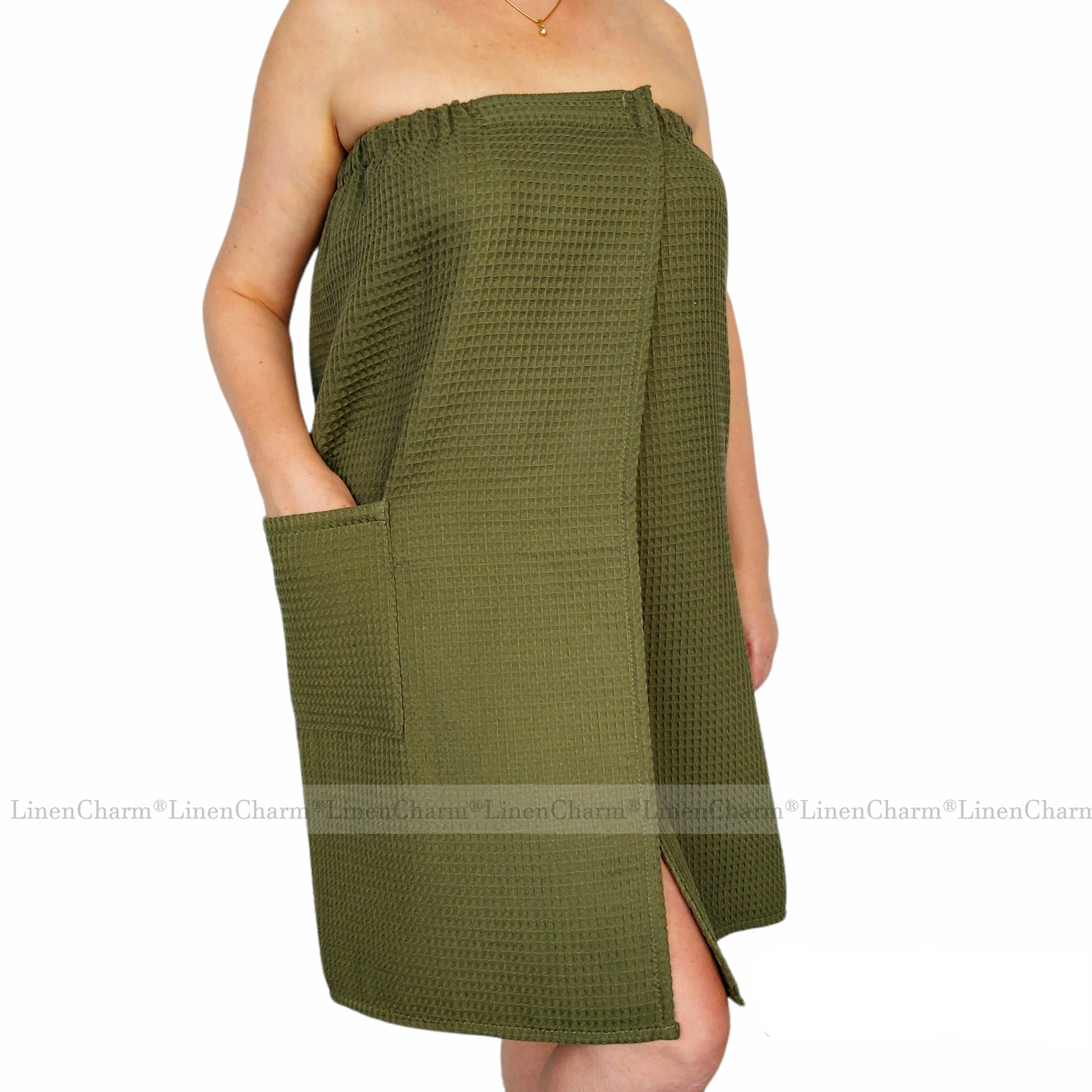 Saunatücher-Set | Saunatuch Damen | Sauna Wickeltuch | 100 % Baumwolle Moos Khaki