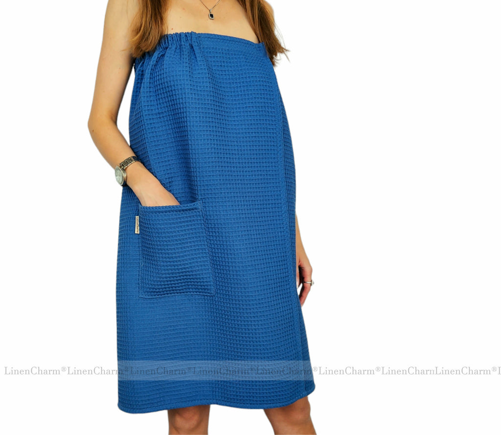 Saunatuch für Frauen | XS–6XL, weiche Baumwolle – perfekt für Bad, Sauna & Pool – in Blau