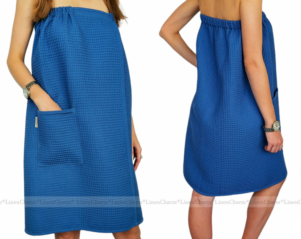 Saunatuch für Frauen | XS–6XL, weiche Baumwolle – perfekt für Bad, Sauna & Pool – in Blau