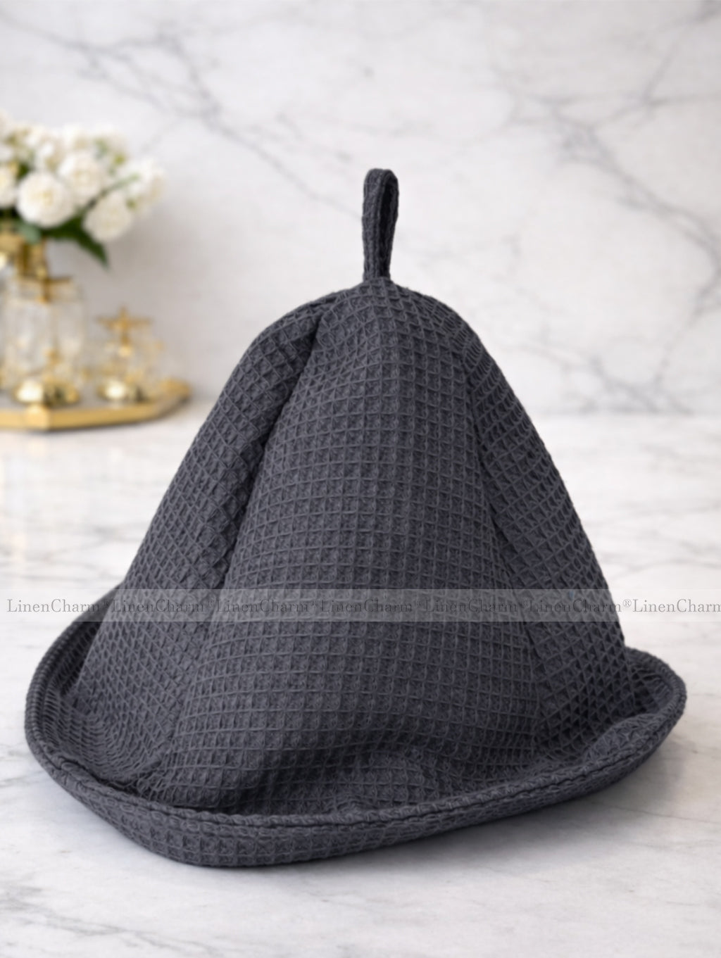 Saunahut Waffel Baumwolle 100% | Unisex Spa Kopfschutz – Anthrazit