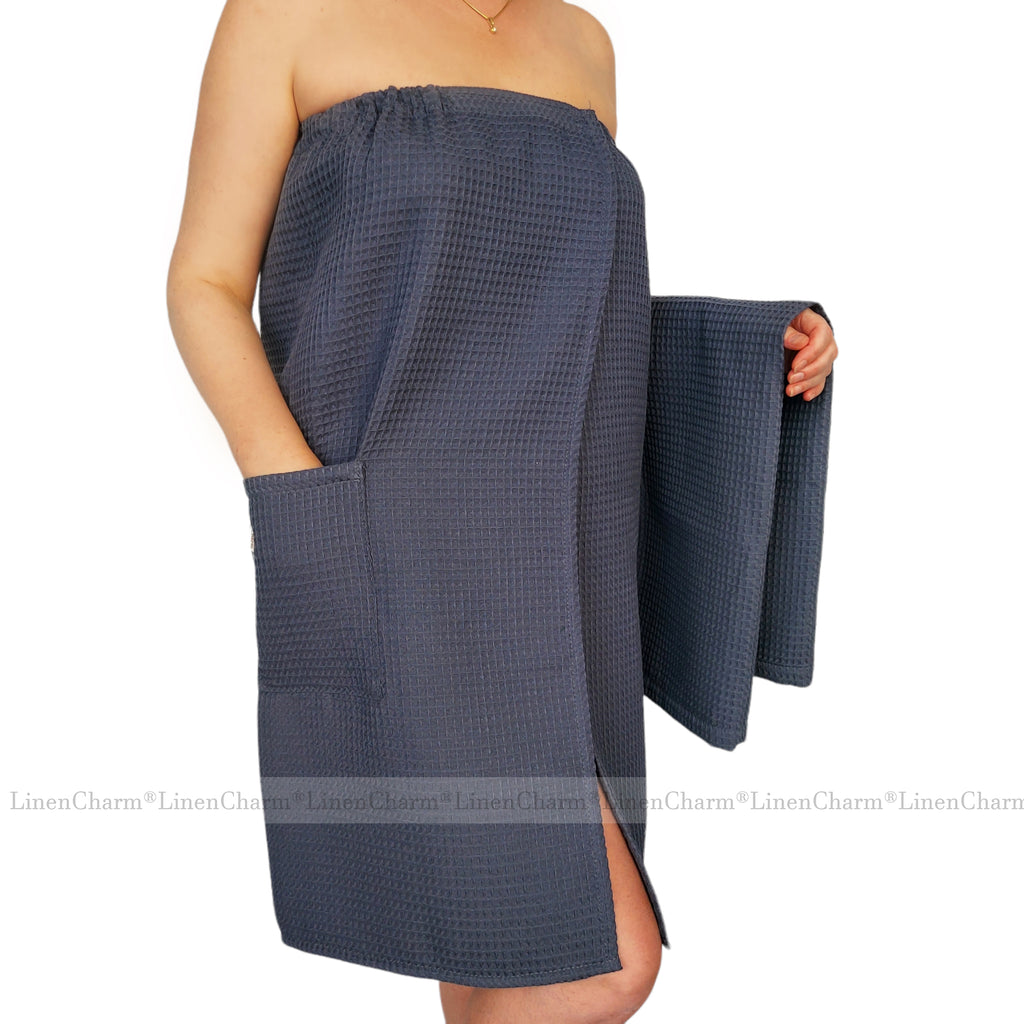 Saunatücher-Set | Saunatuch Damen | Sauna Wickeltuch | 100 % Baumwolle Anthrazit