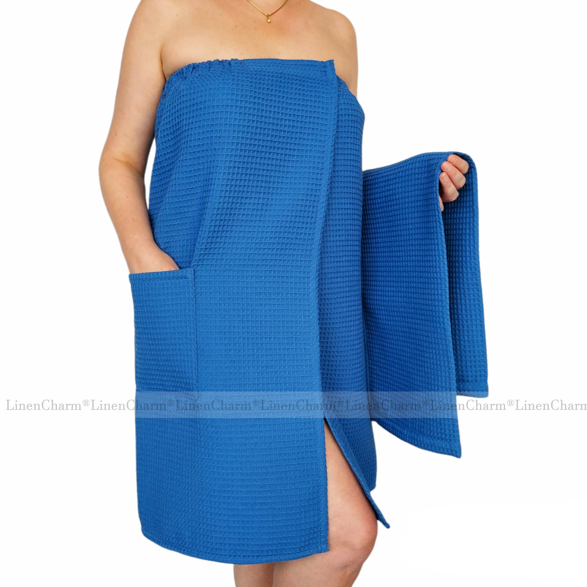 aunatücher-Set Damen Blau – elegantes Sauna-Wickeltuch mit Handtuch aus 100 % Baumwolle“