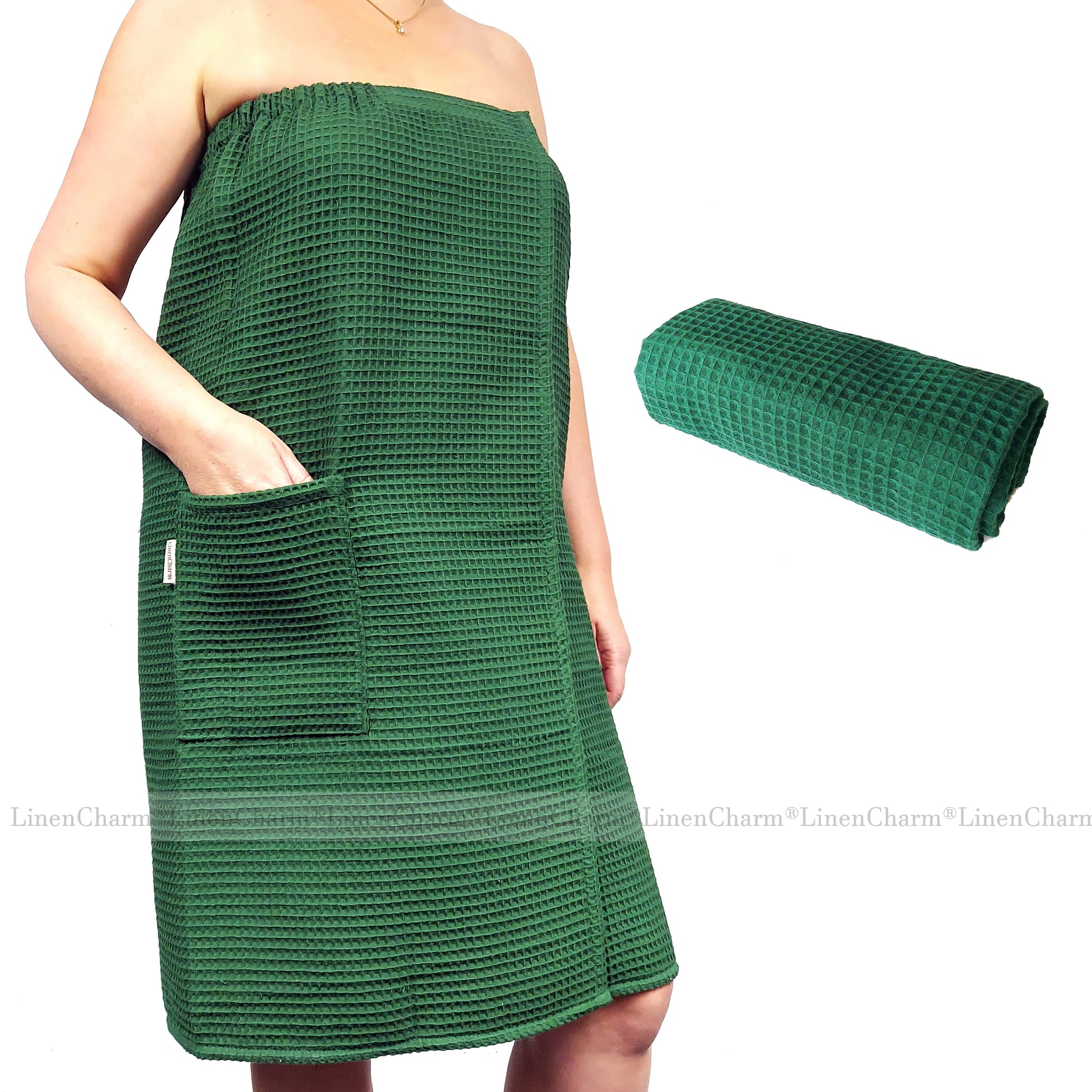 Saunatücher-Set Damen Grün – elegantes Sauna-Wickeltuch mit Handtuch aus 100 % Baumwolle