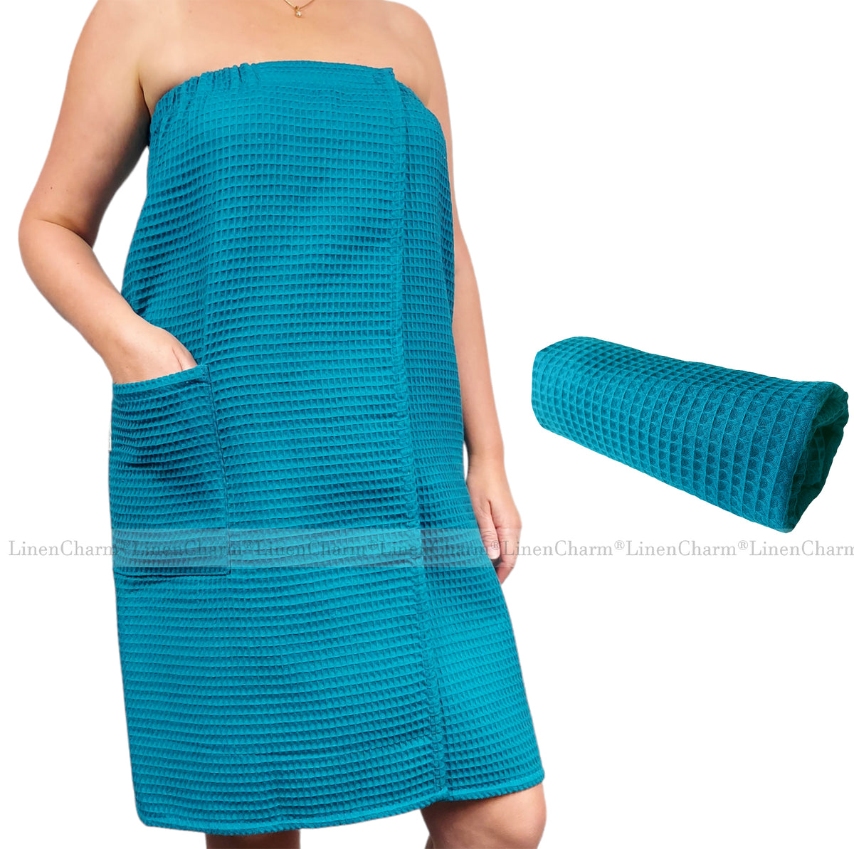 Saunatücher-Set Damen Meeresblau – elegantes Sauna-Wickeltuch mit Handtuch aus 100 % Baumwolle