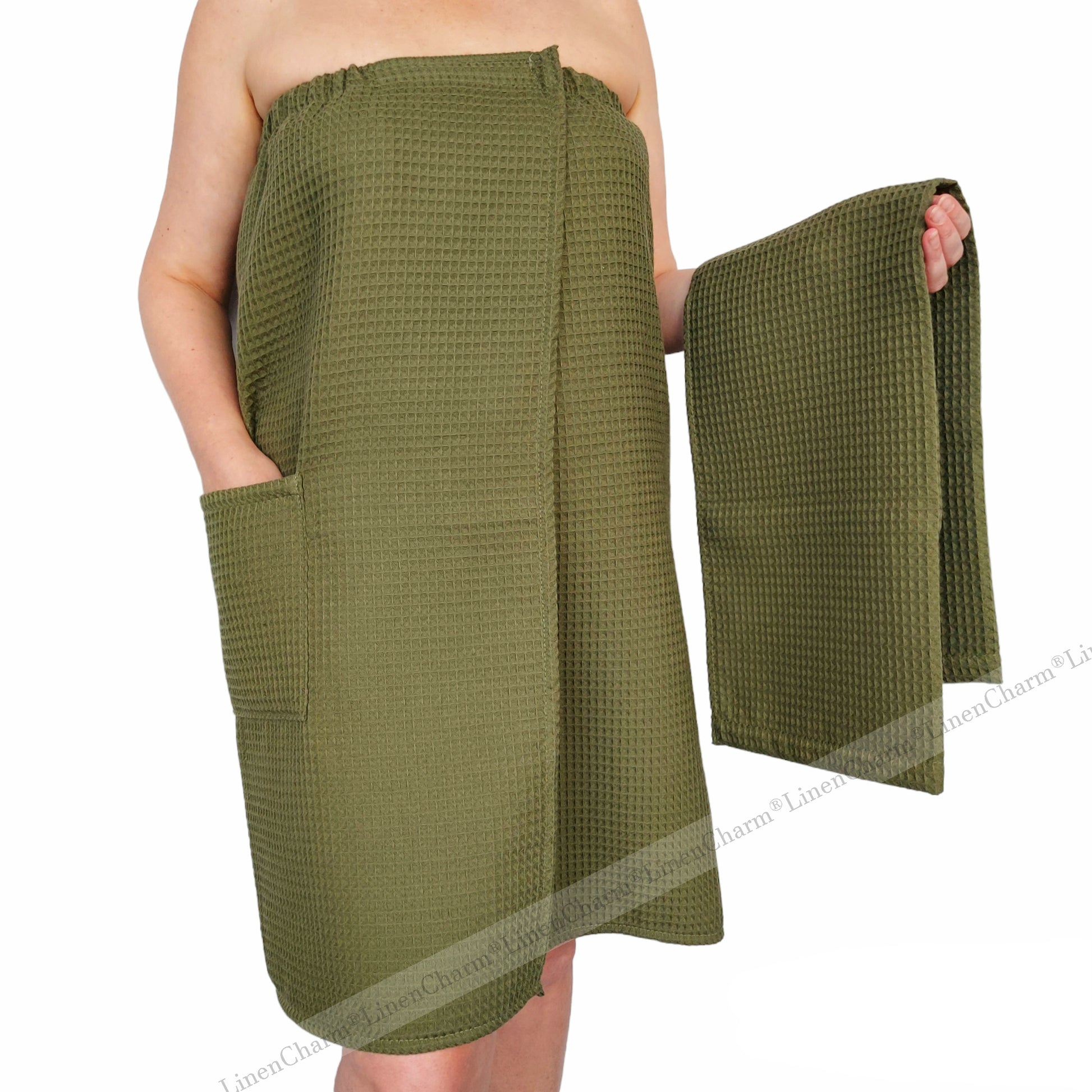 Saunatücher-Set Damen Moos Khaki – elegantes Sauna-Wickeltuch mit Handtuch aus 100 % Baumwolle