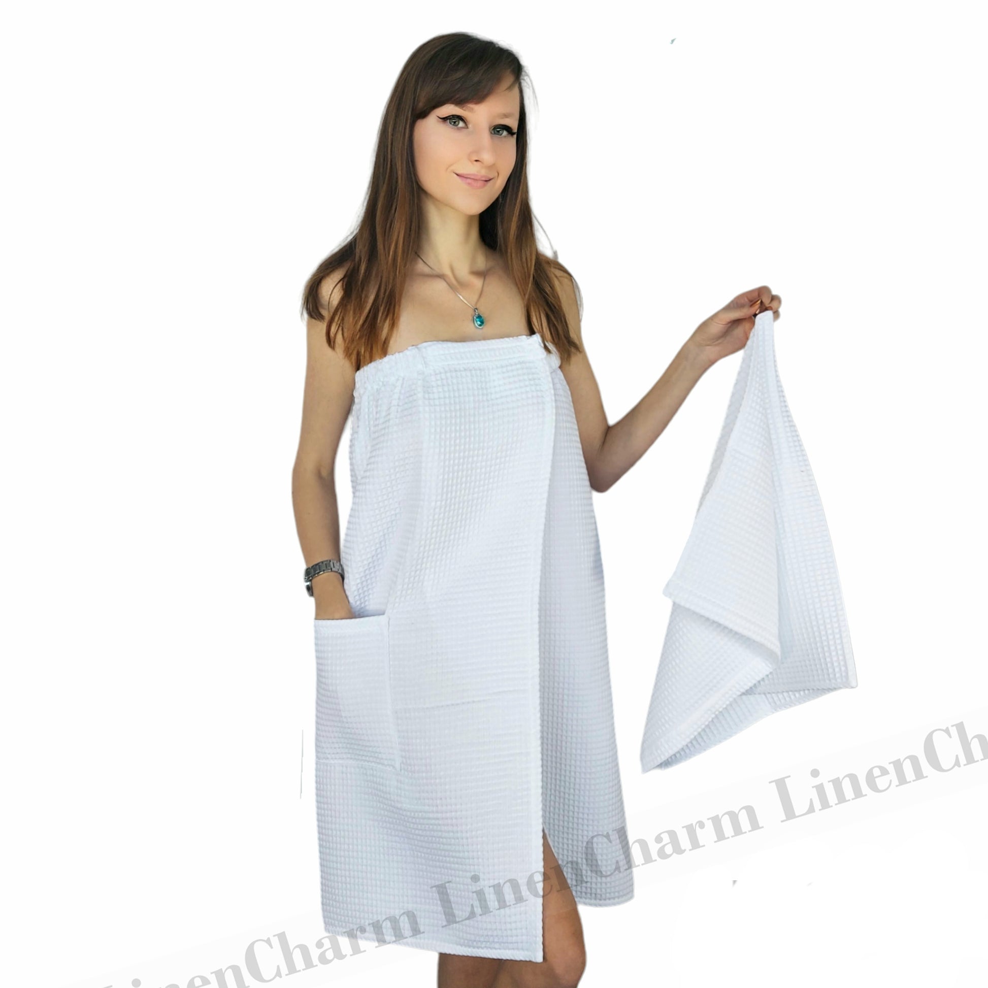 Damen Sauna-Wickeltuch in Weiß – Saunatuch-Set aus 100 % Baumwolle, elegant und komfortabel