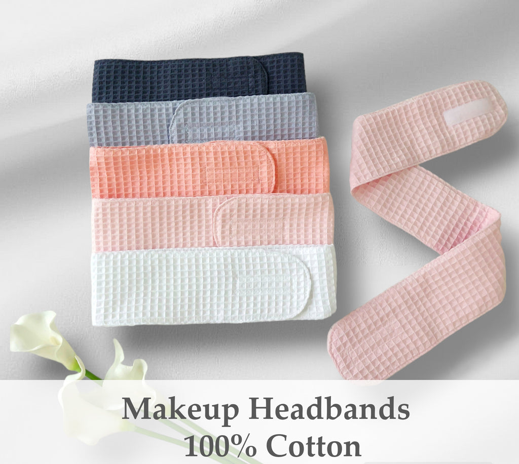 Spa-Stirnband aus 100 % Baumwolle mit Waffelstruktur – verstellbar, weich & hautfreundlich