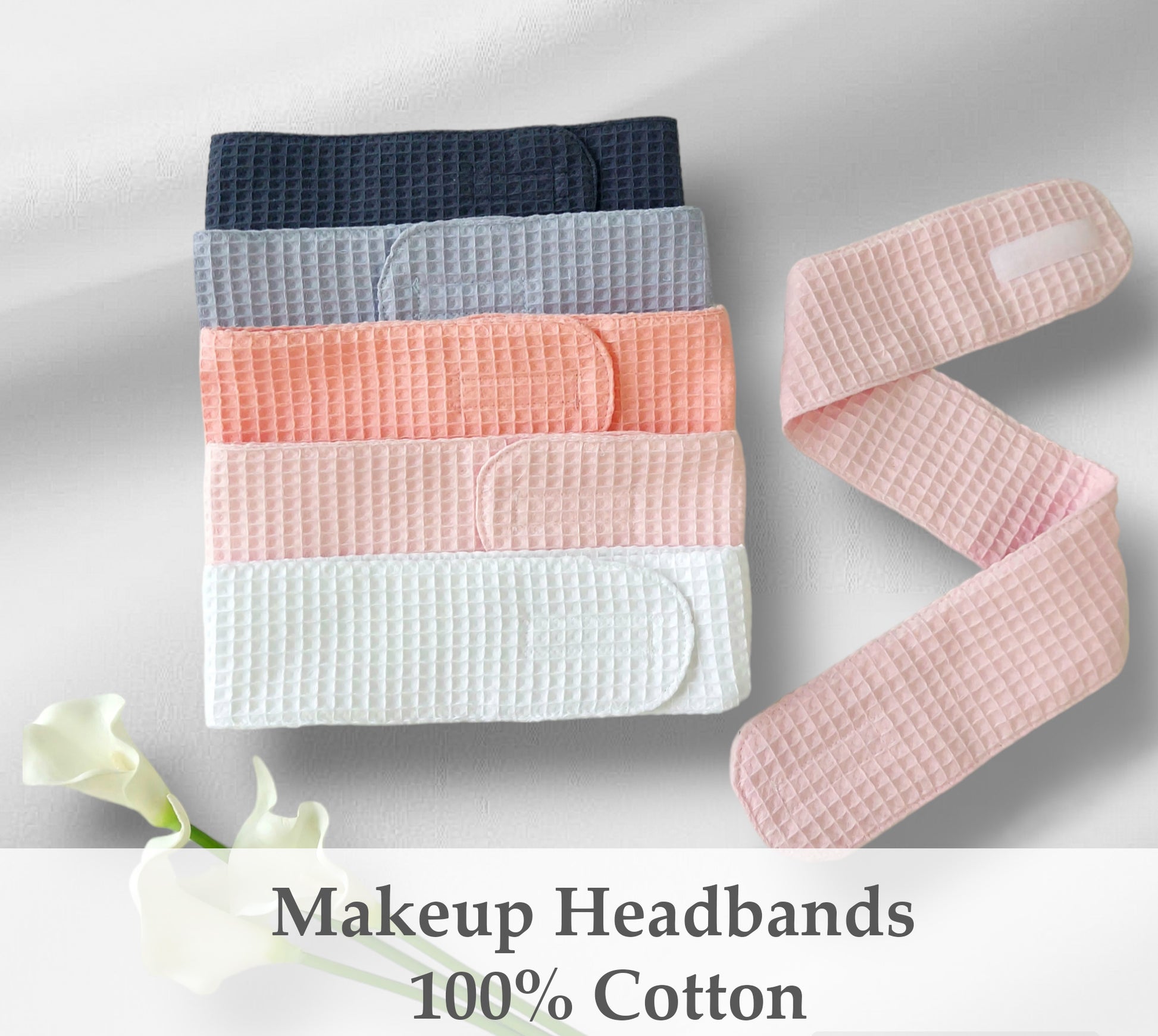 Spa-Stirnband aus 100 % Baumwolle mit Waffelstruktur – verstellbar, weich & hautfreundlich