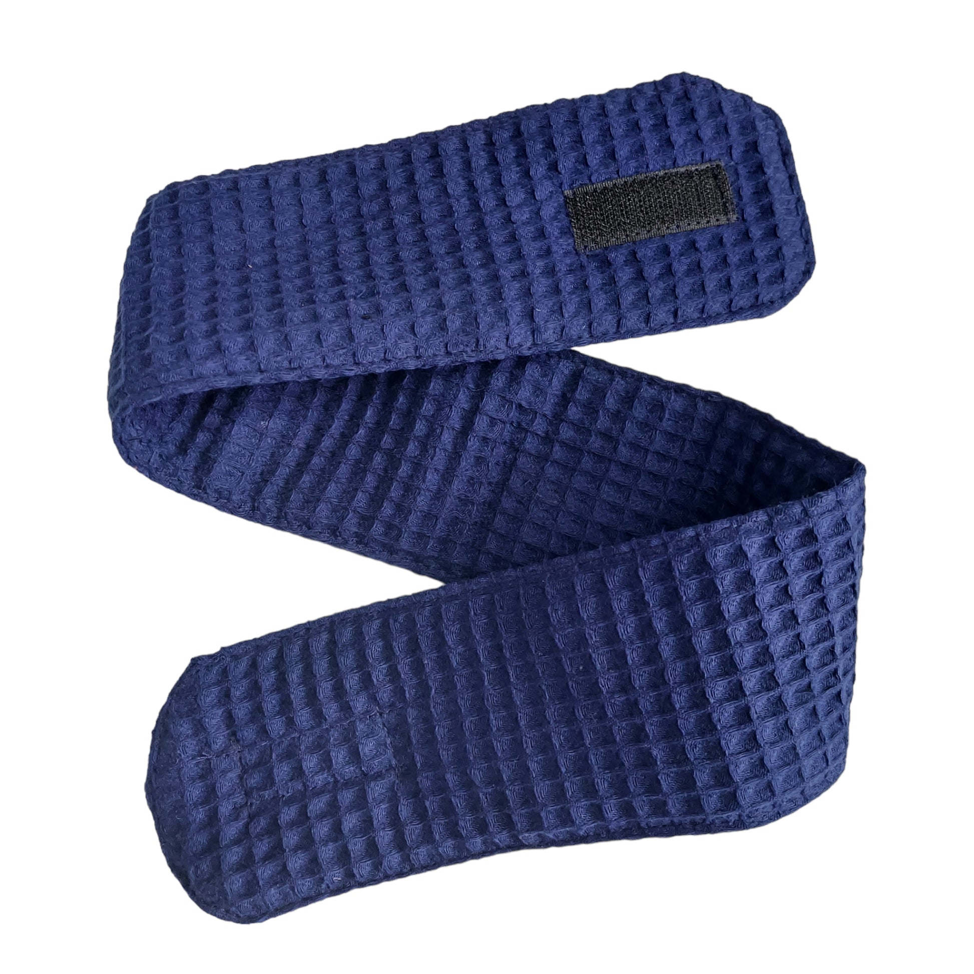 Spa-Stirnband aus 100 % Baumwolle in Marineblau mit Waffelstruktur – weich, verstellbar & hautfreundlich